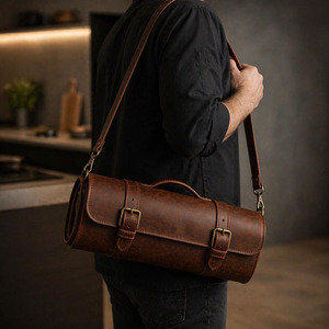 Luxury leather <b>tool</b> <b>roll</b> organizer bags wholesale OEM supplier custom logo export quality portable storage leather <b>tool</b> <b>roll</b> - Product Image 4