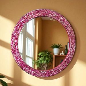 Rustic Decorative Frameless 3D Rectangular Silver Glass Mosaic and Octagon <b>Panels</b> Large Wall <b>Mirror</b> for Home - Product Image 2