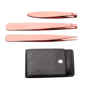 Juego de Pinzas para Cejas de Acero Inoxidable Color Oro Rosa, Punta Puntiaguda, Herramienta de Belleza para Depilación de Precisión con Estuche - Product Image 2
