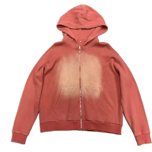 Sudadera con capucha de alta calidad personalizada, estilo streetwear, de forro polar, con cremallera, vintage, de doble capa, con efecto lavado ácido, desgastada por el sol, con bolsillos. - Product Image 1