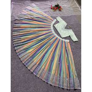 Lehenga Choli Multicolor de Diseñador para Fiestas, con Elegante Trabajo de Encaje, 1000g - Product Image 3