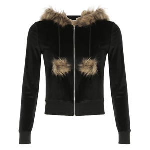 Wholesale <b>Women</b> Gothic Velour Zipper Jacket Plush Faux Fur Trim <b>Hooded</b> <b>Cardigan</b> Vintage Punk Alt E-Girl Aesthetic Sweatshirt - Product Image 3
