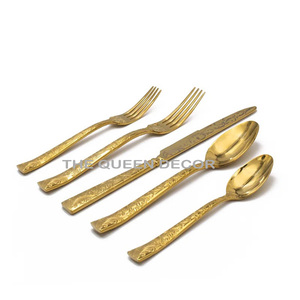 Hot Selling Stainless Steel Metal Unique Shape Shinny Polished Cutlery Sets Of 7 Piece Safe Dinner Ware Kitchen Accent - Product Image 2
