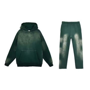 Men Solid Color 100% Cotton Eco-Friendly Casual Hooded Acid Wash Breathable Lightweight Jogging Tracksuit Set Winter - Product Image 2