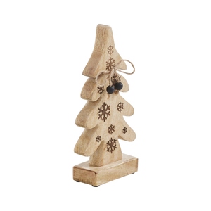 Rustic <b>Wooden</b> <b>Christmas</b> <b>Tree</b> Figurine Featuring Carved Snowflake Patterns And Jute Bow Accent For Festive Winter Home Decoration - Product Image 4