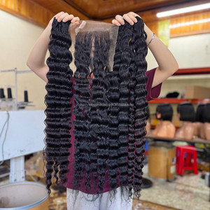Extensions de cheveux naturels vietnamiens ondulés très tendance avec kit de closure en dentelle, perruques en cheveux naturels avec dentelle frontale - Product Image 1