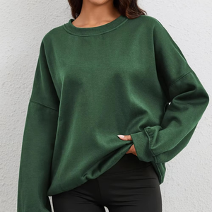 เสื้อสเวตเชิ้ตคอกลมโอเวอร์ไซส์สำหรับผู้หญิง สีเขียวล้วน ผ้าฝ้าย ทรงหลวม ไหล่ตก แขนยาว ระบายอากาศได้ดี เหมาะสำหรับใส่ในฤดูใบไม้ร่วง - Product Image 6