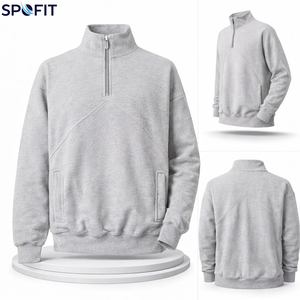 Custom Wash Breathable Quarter <b>Zip</b> Pullover Long Sleeve Men's Cropped Cotton Sweatshirts Street Wear Fashion Loose - Product Image 4