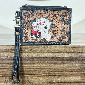 Porte-cartes en cuir véritable fait main, nouveau design poker, mini porte-cartes et porte-monnaie unisexe, portefeuille bracelet – Prix usine de gros - Product Image 3