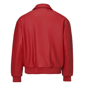 Chaqueta de Cuero Roja Personalizada de Alta Calidad, Último Modelo en Venta, Chaqueta de Cuero Estilo Bomber con Cuello Camisero y Cierre de Cremallera para Hombre - Product Image 2