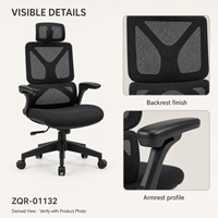 Chaise de bureau moderne noire entièrement en maille avec appui-tête, soutien lombaire séparé, accoudoirs sculptés et base à roulettes noire - ArchieLeap Commercial