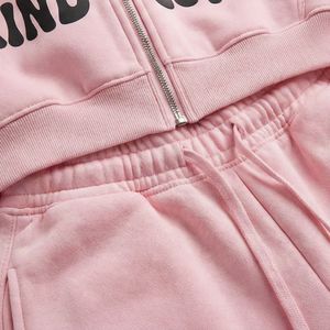 Women <b>Pink</b> Hooded <b>Tracksuit</b> <b>Set</b> Full Sleeve Zipper Front Solid Regular Fit Casual Sweatshirt Pants Autumn Wear Breathable - Product Image 5