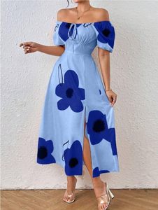 Vestido de Verano para Mujer, Estilo Boho, Cuello Cuadrado, Vestido Largo, Manga Abullonada, Estampado Floral, Línea A, Maxi - Product Image 3