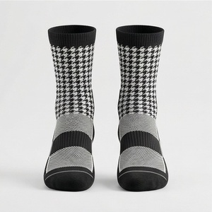 Crew Socks Houndstooth Pattern Black White Breathable Knitted Adult Casual Style - Product Image 1