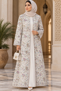Tissu brodé en coton brocart à motifs floraux pour robe turque, abaya, longue veste, burqa, kaftan - Product Image 4