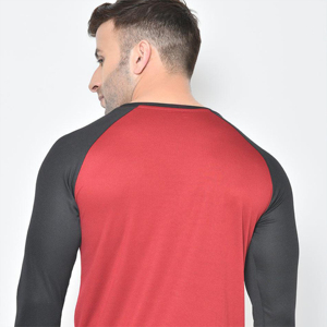 T-shirt Raglan Homme Manches Longues 2026 Couleur Unie Rouge Noir Col Rond Coupe Slim Sportif Tricoté Respirant Tenue Décontractée - Product Image 3