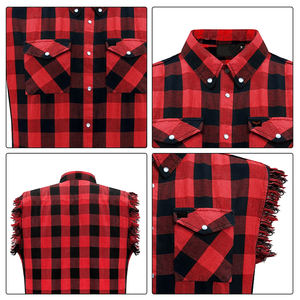 เสื้อเชิ้ตผ้าแฟลนเนลผู้ชายขายส่ง สีแดงดำ ลายตาราง ติดกระดุม มีกระเป๋าสองข้าง ผ้าฝ้ายผสมโพลีเอสเตอร์ ดีไซน์แขนเสื้อแบบสวม - Product Image 2