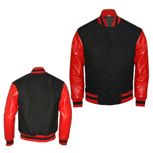 Veste universitaire classique en mélange de laine avec manches en cuir, unisexe, style rétro, col montant, couleur unie, décontractée, streetwear, manteau d'hiver - Product Image 1