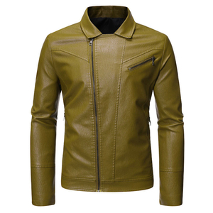 Chaqueta de Moto Reversible para Hombre, de Cuero Sintético Verde Oliva, Cortavientos, con Cuello Alto, Cierre de Cremallera, Corte Ajustado, Manga Regular, para Otoño - Product Image 1