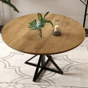 Metal Frame Wooden Top Round Dining <b>Table</b> Black Conical Shape Base Dining <b>Table</b> For Home & Restaurant Use Dining <b>Table</b> 4 Seater - Product Image 3