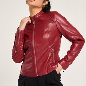 Luxury <b>Women</b> Leather <b>Jacket</b> Soft Feel Regular Style Full Front Zip Casual Winter Fashion Outerwear Custom OEM ODM Wholesale - Product Image 5