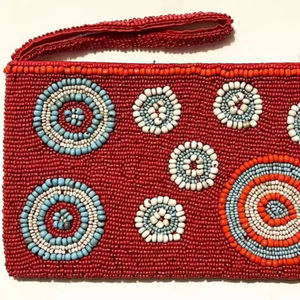 Pochette à perles rouges avec motif circulaire, pochette à perles de verre, portefeuille zippé fait main, porte-monnaie pour femme, étui à monnaie ethnique, petits sacs - Product Image 1