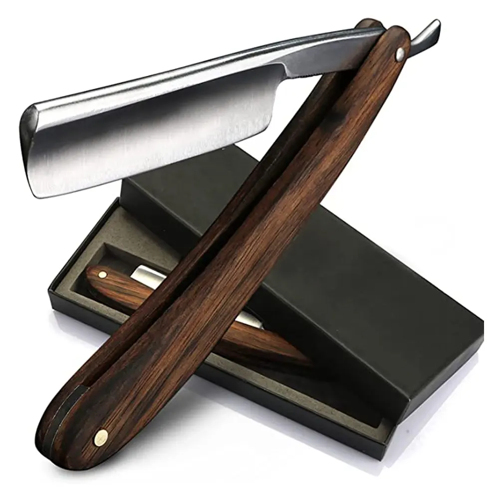 Top Quality Wooden Handle Straight Edge Razor For Men Stainless Steel Manual Straight Cut Throat Barber Shaving Razor