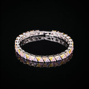 Nouveaux Bracelets Tennis de Luxe pour Femme, Plaqué Or Blanc, Sertis de Pierres Multicolores (Jaunes et Roses) - Product Image 1
