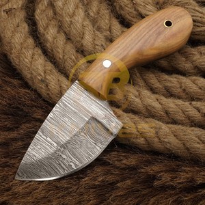 Cuchillo de Caza de Hoja Fija de Acero de Damasco, Punta Caída, Mango de Madera, Borde Biselado, Cuchillo de Supervivencia para Exteriores - Product Image 4