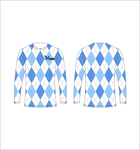 Camiseta Deportiva Ligera de Manga Larga Sublimada Personalizada con Patrón Argyle Azul y Blanco, Fabricante de Ropa al Por Mayor - Product Image 1
