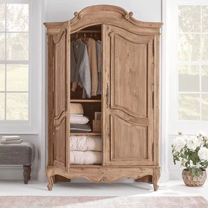 Luxury Handcrafted Solid Wood 2 Door <b>Wardrobe</b> French Provincial Carving Natural Finish Armoire - Product Image 1