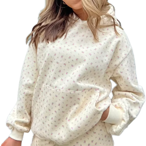 Sudadera con Capucha Oversize para Mujer al por Mayor OEM, Estampado Floral, Tejida, Manga Larga, Hombros Caídos, Bolsillos, Top Casual de Otoño - Product Image 1