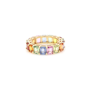 Bague éternité en or jaune 18 carats avec saphir taille coussin pour femme - Product Image 3
