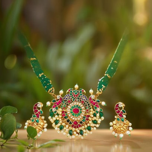 Geru Antique Gold Plated 24K Bridal Jadau Jewelry Set with Cubic Zirconia - Product Image 3
