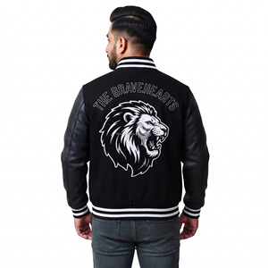 Veste universitaire noire pour homme avec broderie de la lettre B blanche, manches en cuir de vachette, vêtement décontracté, veste universitaire - Product Image 4