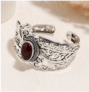 Garnet <b>Silver</b> <b>Cuff</b> <b>Bracelet</b> – Handmade 925 Sterling <b>Silver</b> Boho Jewelry for Women Natural Garnet <b>Bracelet</b> in Sterling <b>Silver</b> – V - Product Image 1