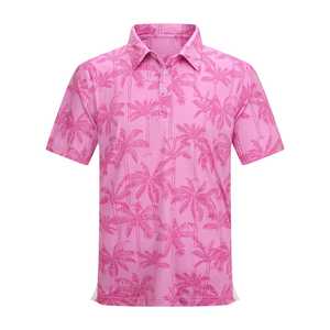 Polo à manches courtes pour homme, imprimé palmiers roses, coupe classique, style vacances, en popeline de coton respirante - Product Image 2