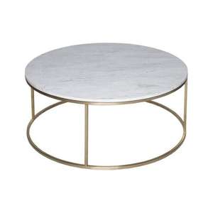 Mesa de centro con superficie de mármol blanco para la decoración del suelo de la sala de estar de una villa, mesa de centro de metal con marco dorado. - Product Image 1