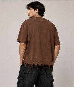 Camiseta de manga corta para hombre, estilo oversize, desgastada, grunge, con lavado ácido, cuello redondo vintage, casual, streetwear, hombros caídos - Product Image 2