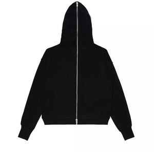 Sweat à capuche pour homme en velours de coton, entièrement doublé polaire, avec fermeture éclair, motifs unis, style streetwear, logo brodé, 360g - Product Image 2