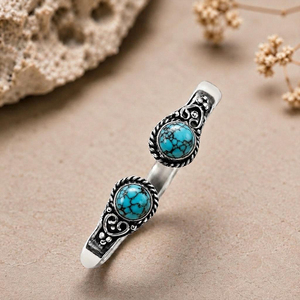 Brazalete Abierto de Turquesa Hidro, Hecho a Mano, Chapado en Plata/Oro, Ajustable, Clásico, Unisex, Joyería con Piedras Preciosas - Product Image 4