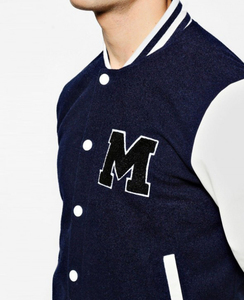 เสื้อแจ็คเก็ตวาร์ซิตี้สีกรมท่าและสีขาวสำหรับผู้ชายจาก Zico Industry ปักลายตัวอักษร ทรงปกติ กระดุมปิด แบบ Letterman - Product Image 2