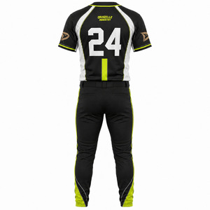 Ensemble uniforme de baseball et softball personnalisé OEM pour hommes – Maillot et pantalon en maille noire fluo respirante à séchage rapide pour équipe - Product Image 3
