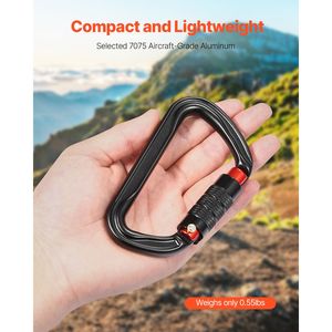 Set di 3 Moschettoni a D Resistenti, Forza di Trazione 30 KN/6744 Lbs, Autobloccanti, Attrezzatura Professionale per Arrampicata - Product Image 4