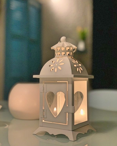 White Heart Lantern Decorative Candle Holder Romantic <b>Table</b> Accent Wedding Centerpiece Cozy Illumination - Product Image 1