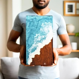 High Quality Wooden Cremation Urn with Epoxy Ocean Resin Design American Style <b>Memorial</b> Urn <b>Box</b> for Human Ashes - Product Image 1