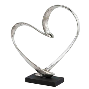 Modern Day Accents Corazon Heart Sculpture Abstract Silver Aluminum Tabletop Decor On Black Base Contemporary Home Decoration - Product Image 1