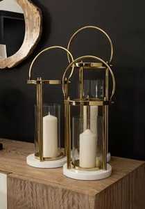 Farol de metal negro con paneles de vidrio y asa de anillo - Product Image 3