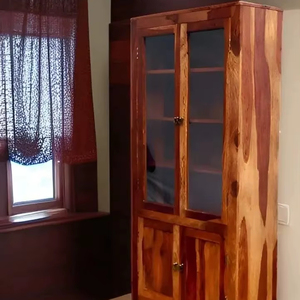 Wholesale Solid Wood Glass Display Cabinet Natural Grain Storage <b>Bookcase</b> Rustic Living Room Furniture | Pindel Handicrft - Product Image 1