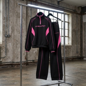 Women's Black <b>Pink</b> Quarter Zip <b>Tracksuit</b> <b>Set</b> Sportswear Pullover Sweatshirt Jogger Pants Casual Streetwear Two Piece Outfit - Product Image 3